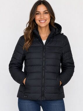 Unbranded Women’s Heated USB Rechargeable Puffer Jacket Black Detachable Hood 2X